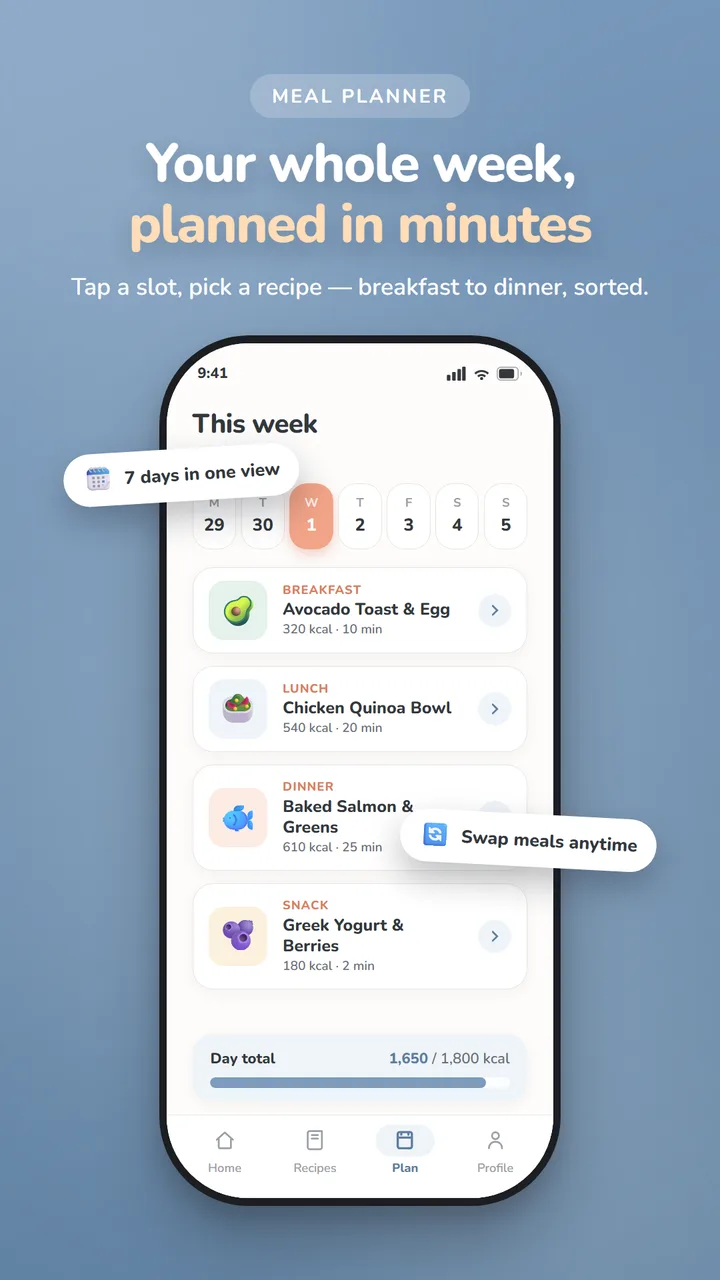 Mealique screenshot: Weekly meal planner