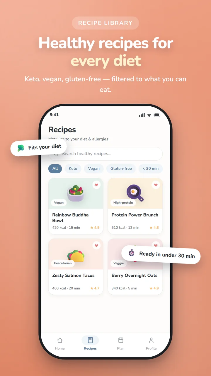 Mealique screenshot: Recipe library