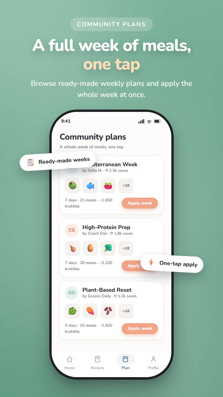 Mealique screenshot: Meal plan templates